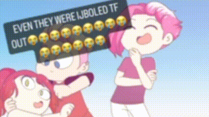 a cartoon of two girls standing next to each other with a speech bubble that says even they were jboled