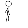 a stick figure is standing on a white background and looking up .