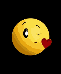 a yellow smiley face with a red heart behind it on a black background