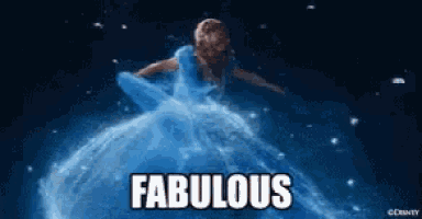 a picture of a girl in a blue dress with the words fabulous below her