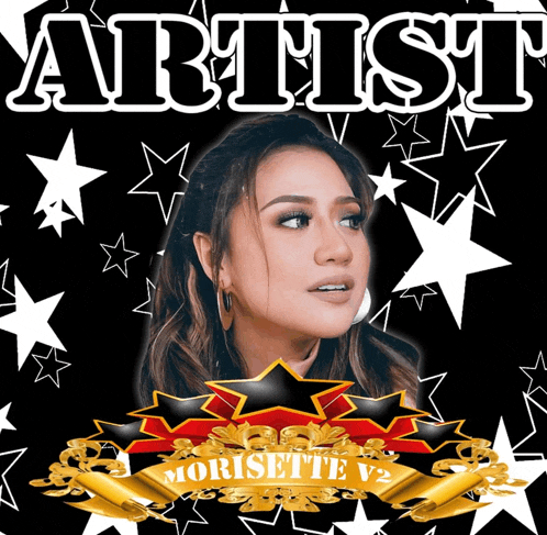 a poster for artist morisette v2 with a woman on it