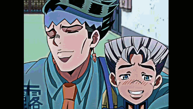 a man and a boy are posing for a picture and the boy is smiling