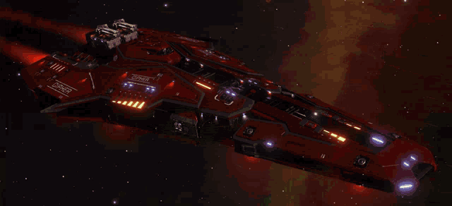 a red space ship with the word space on the side of it