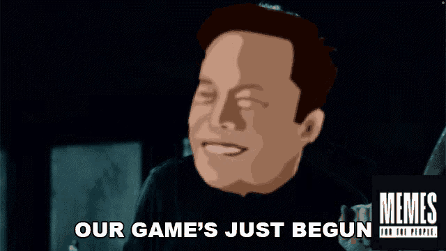 a cartoon of a man with the words our game 's just begun below him