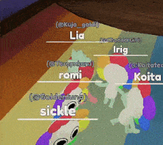 a screenshot of a video game with the names lia romi sickle and irig