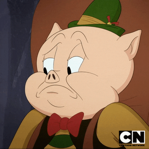 a pig wearing a green hat and a bow tie from cn
