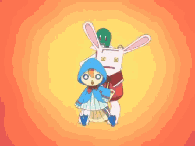 a group of cartoon characters standing next to each other on a yellow background .