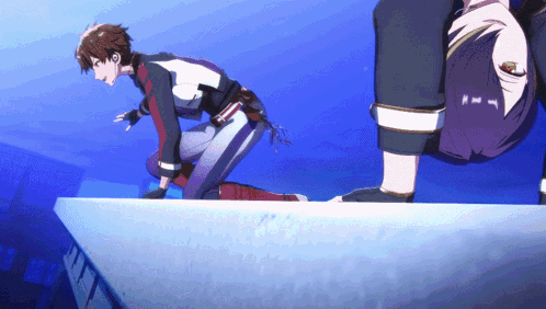 a couple of anime characters are doing a handstand