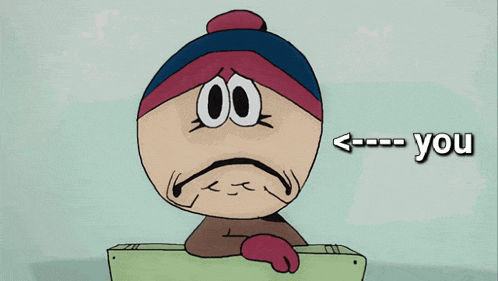 a cartoon character with tears coming out of his eyes and the words you below it