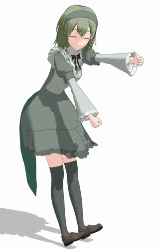a 3d model of a girl with green hair and a dress