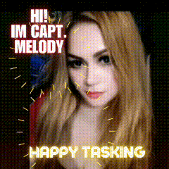 a picture of a woman with a caption that says happy tasking