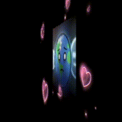a cartoon of the earth with a sad face and hearts around it