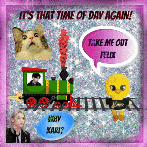 a poster that says it 's that time of day again with a green train