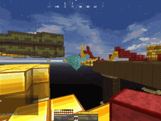 a screenshot of a minecraft game shows a diamond in the sky