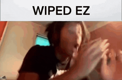 a person wipes their face with a wiped ez sticker