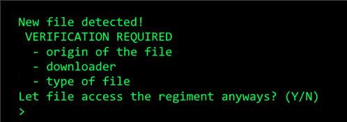 a black screen with green text that reads new file detected