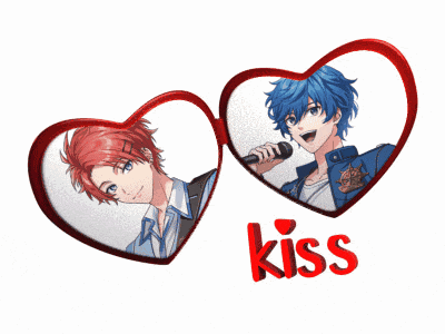 a couple of hearts with one that says kiss