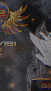 a woman smoking a cigarette in front of a lightning bolt and the word visi