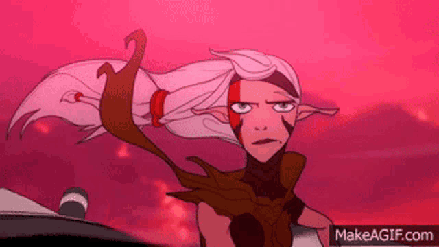 a cartoon drawing of a girl with long white hair and a ponytail