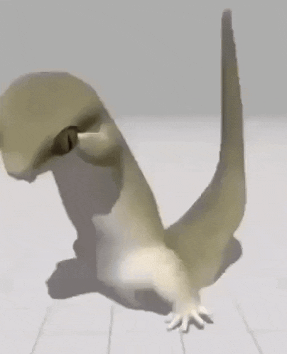 a 3d model of a lizard standing on its hind legs on a tiled floor .
