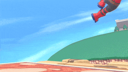 a cartoon character in a red and white outfit is being struck by a sword