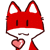 a cartoon fox is holding a heart in its mouth .