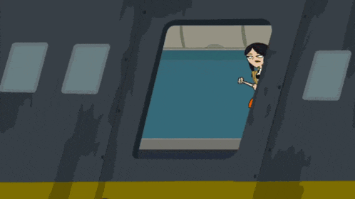 a cartoon of a woman jumping out of a plane window