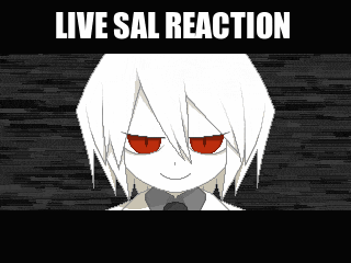 a cartoon character with red eyes and the words " live sal reaction "