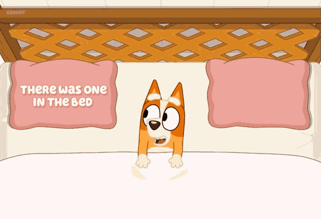 a cartoon of a dog laying on a bed with the words there was one in the bed