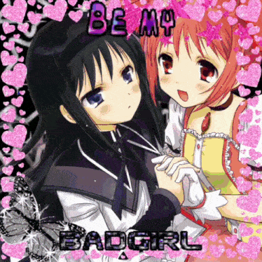 a picture of two anime girls with the words be my badgirl on the bottom