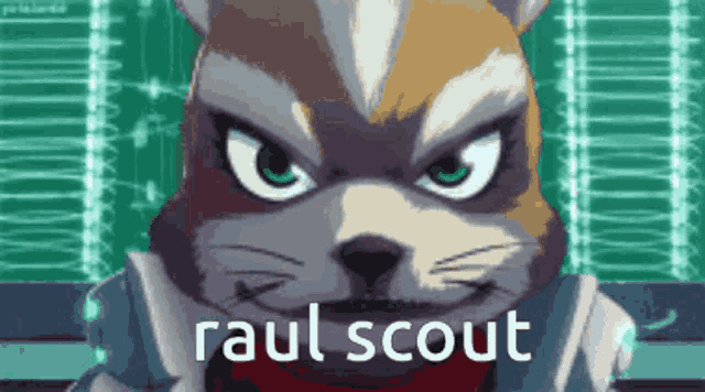 a pixel art of a fox with raul scout written on the bottom