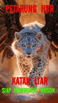 a poster of a leopard with wings and the words " petarung hbr "