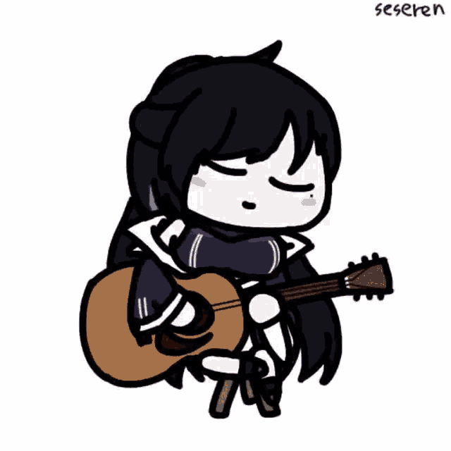 a cartoon drawing of a girl playing an acoustic guitar .