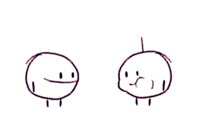 a drawing of three stick figures with a pink circle in the middle between them
