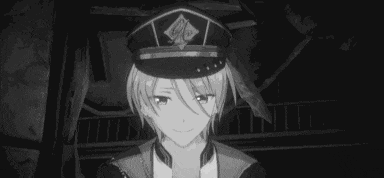 a black and white photo of a young anime boy wearing a hat .