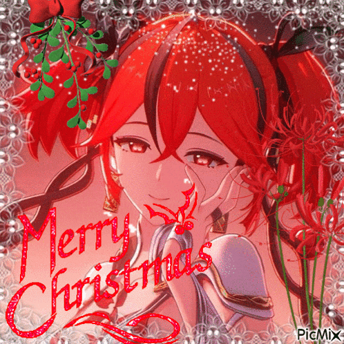 a picture of a girl with red hair and the words merry christmas written on it