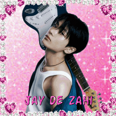 a picture of a young man holding a guitar with the name jay de zahi written on the bottom