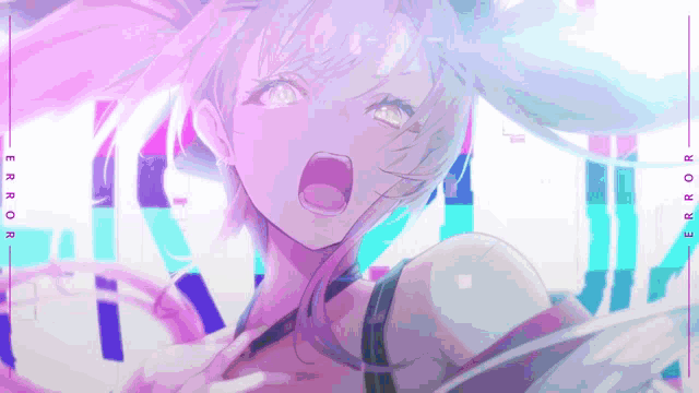 a girl with a ponytail is screaming with her mouth open and the word error is on the bottom
