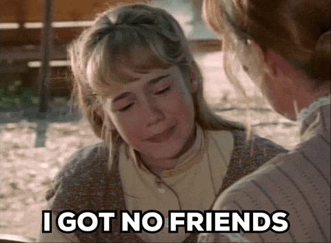 two girls are sitting next to each other and one of them is crying and the other is saying i got no friends