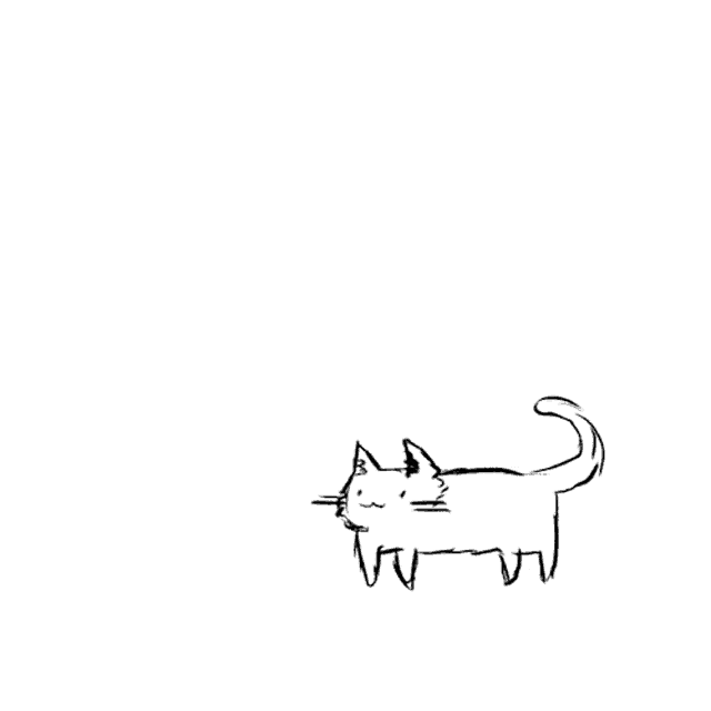 a black and white drawing of a cat on a white background