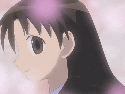 a close up of a girl 's face with a purple background