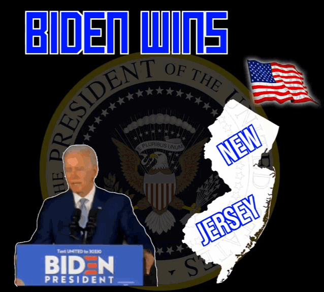 a poster that says biden wins with a map of new jersey