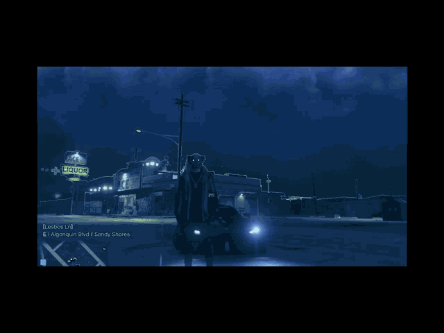a video game screen shows a lightning storm and says algonquin blvd sandy shores