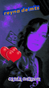 a purple background with hearts and the name reyna de mtz on it