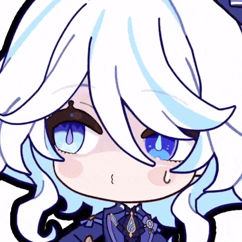a drawing of a girl with blue eyes and white hair