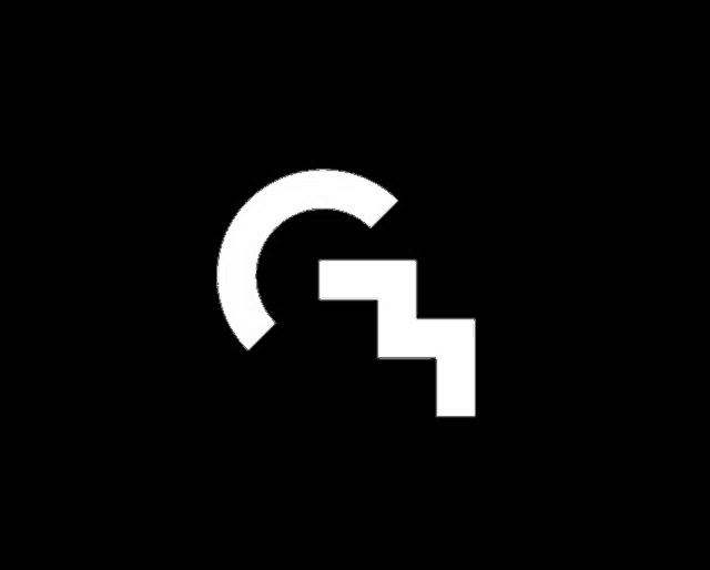 a white g on a black background
