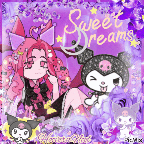 a picture of a girl and a cat with the words sweet dreams on the bottom