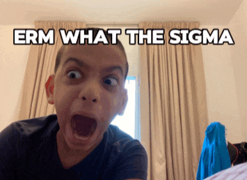 a boy with his mouth open and the words " erm what the sigma " behind him