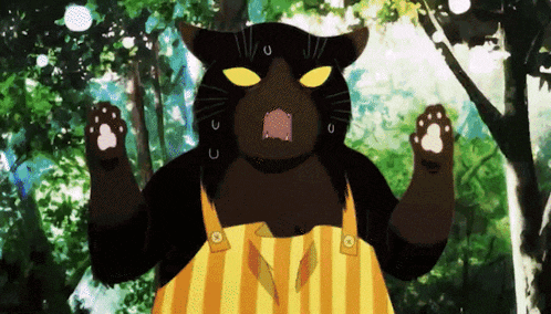 a black cat with yellow eyes is wearing a yellow apron