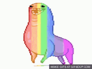 a pixel art of a rainbow llama with the words make gifs at gifsoup.com